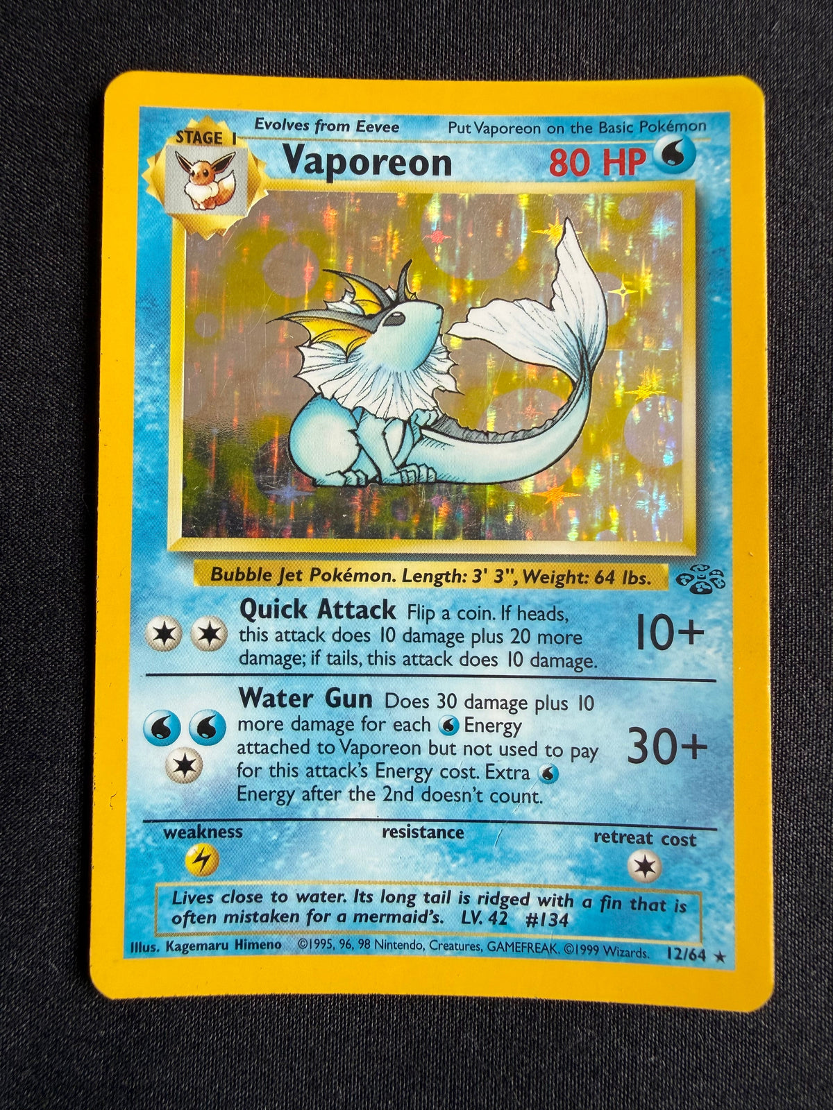 Pokémon TCG: Vaporeon (12/64) Holo Rare - Jungle - front - Loot Vault
