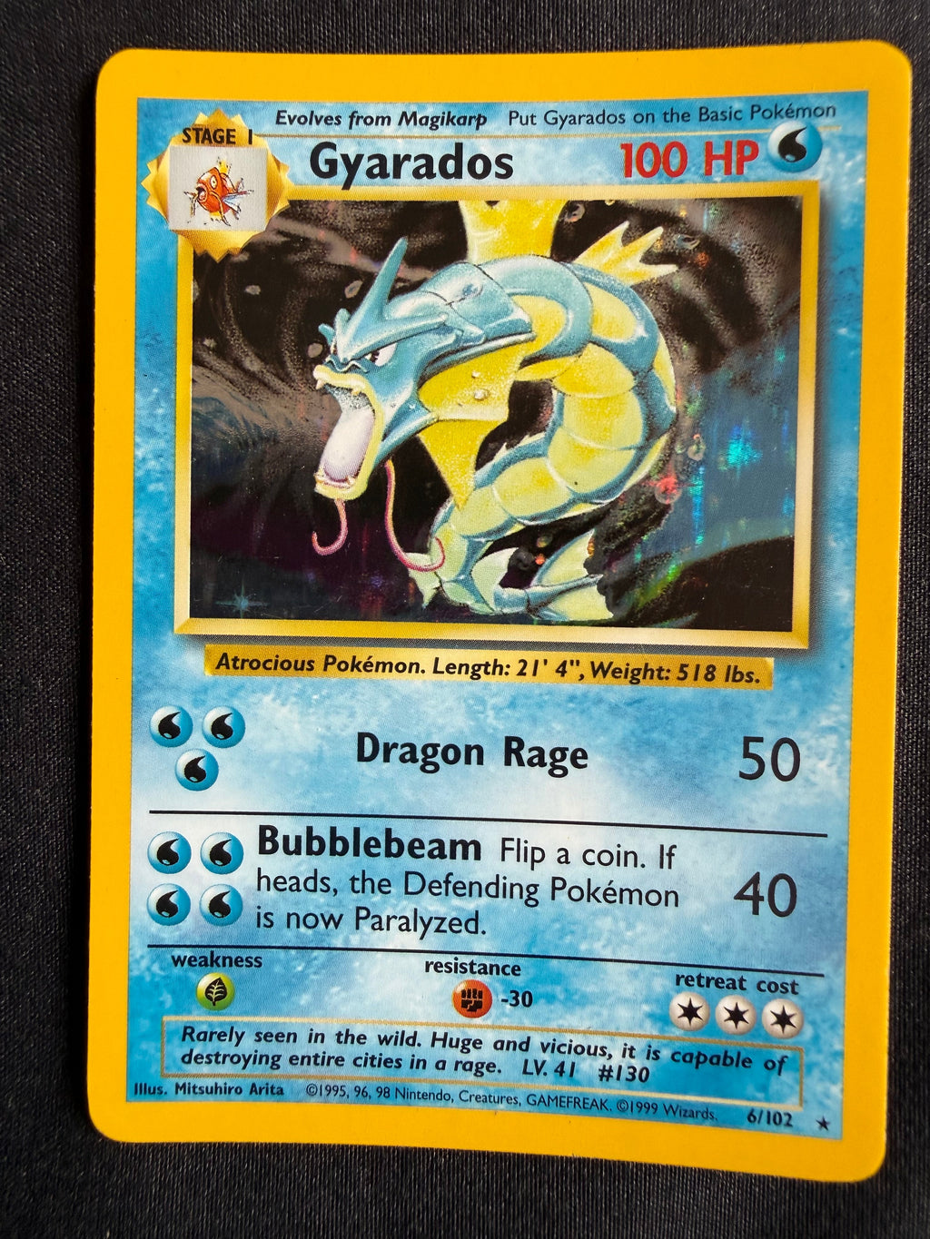 Pokémon TCG: Gyarados (6/102) Holo Rare - Base Set - front - Loot Vault